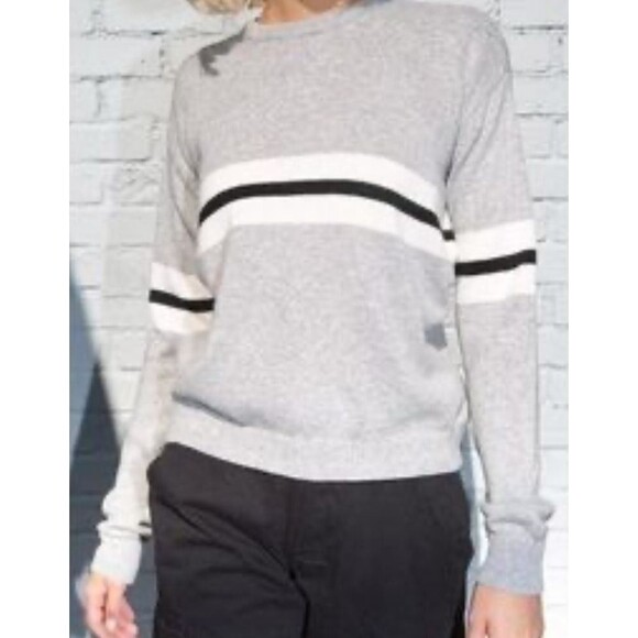 Brandy Melville Sweaters - Brandy Melville Grey and White Striped Long Sleeve Sweater One Size
